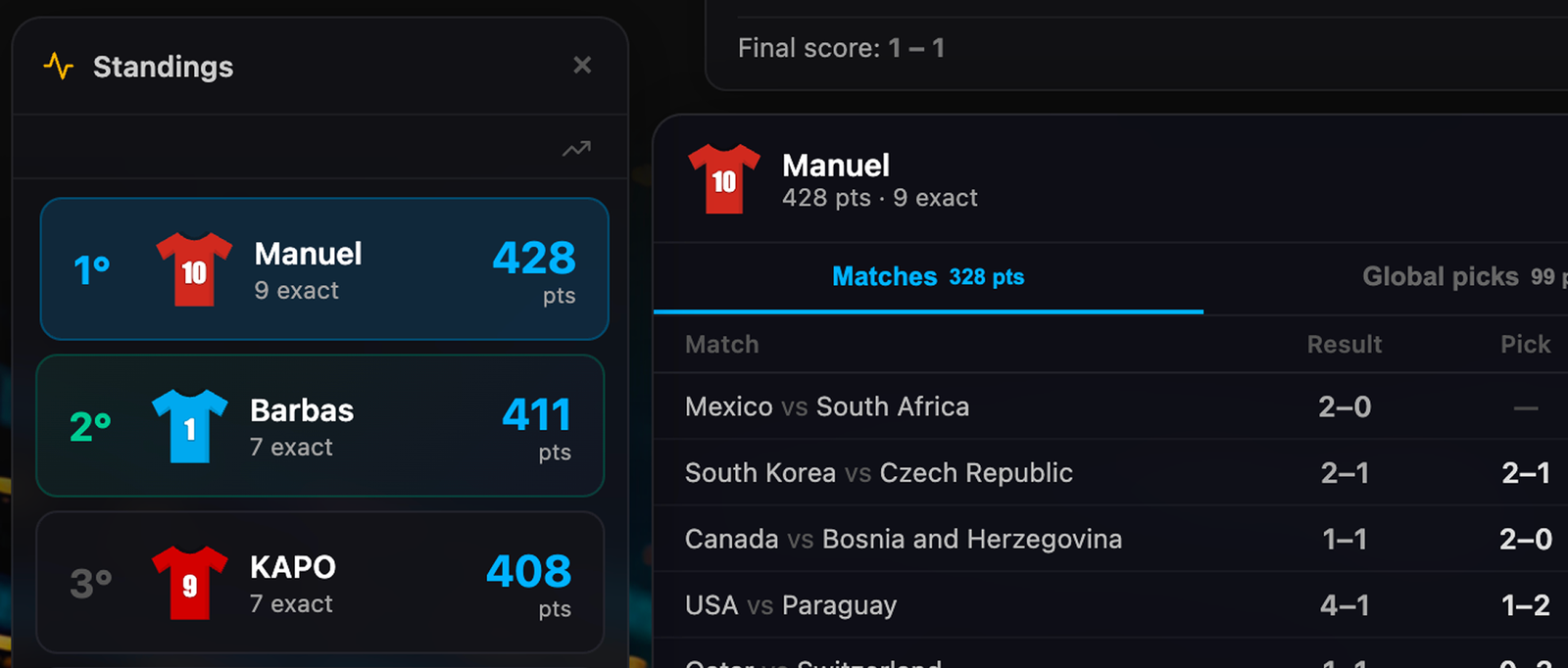 Leaderboard - live standings view