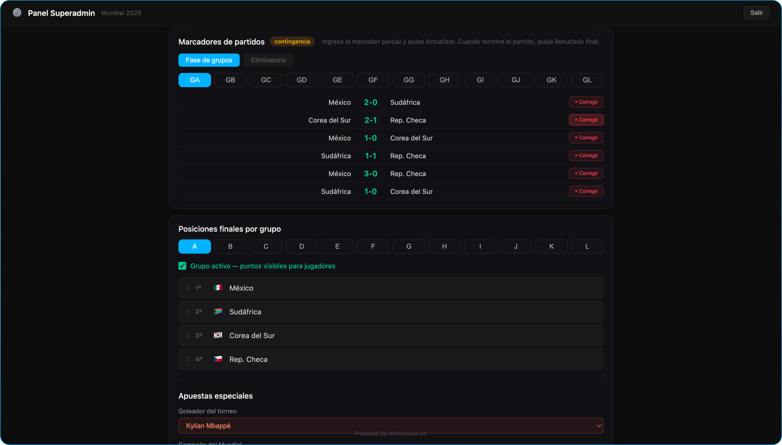 Admin override interface, showing a match with an API result and a manual override