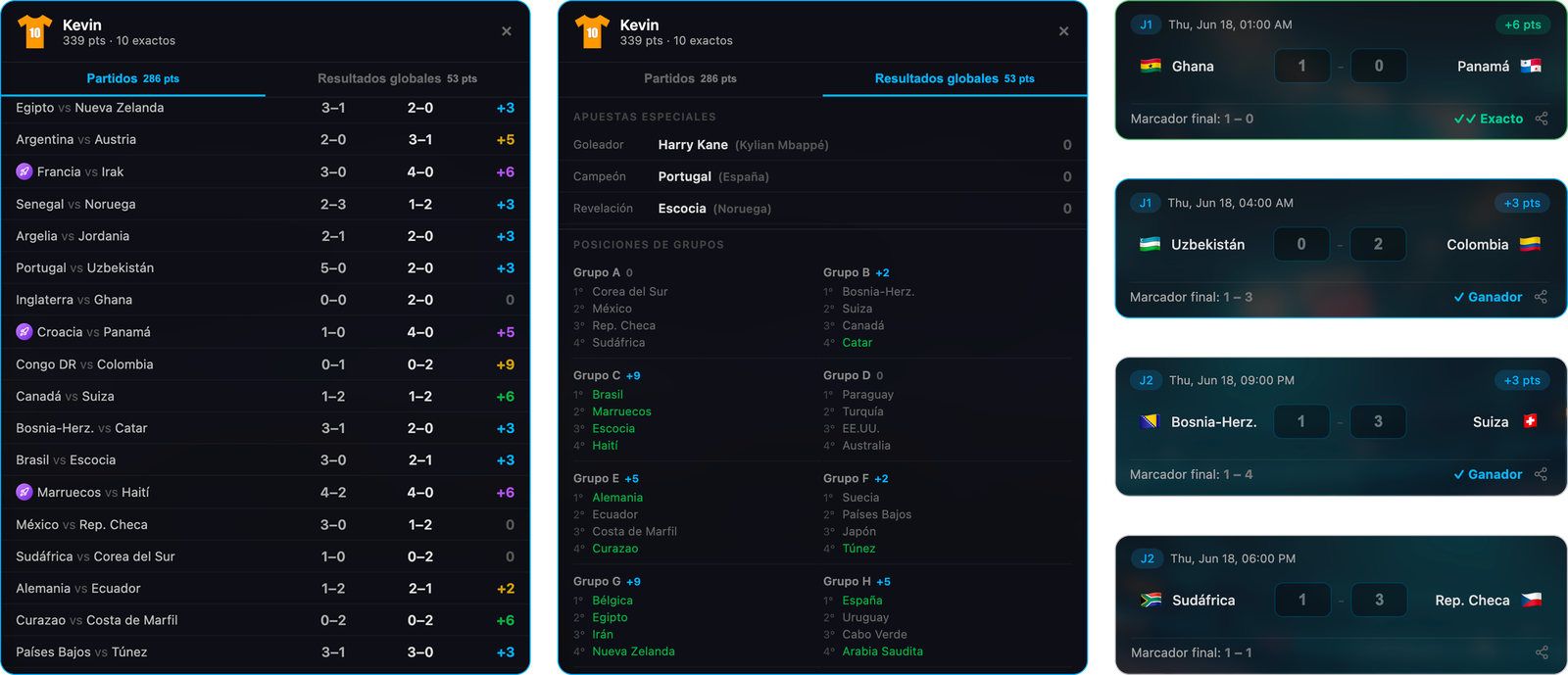 El Mundialazo live room, leaderboard updating during a match