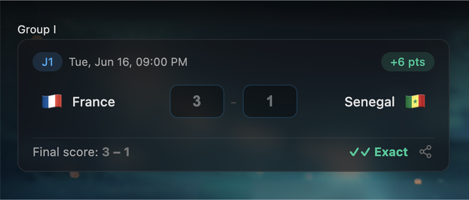 Scoring - match prediction screen
