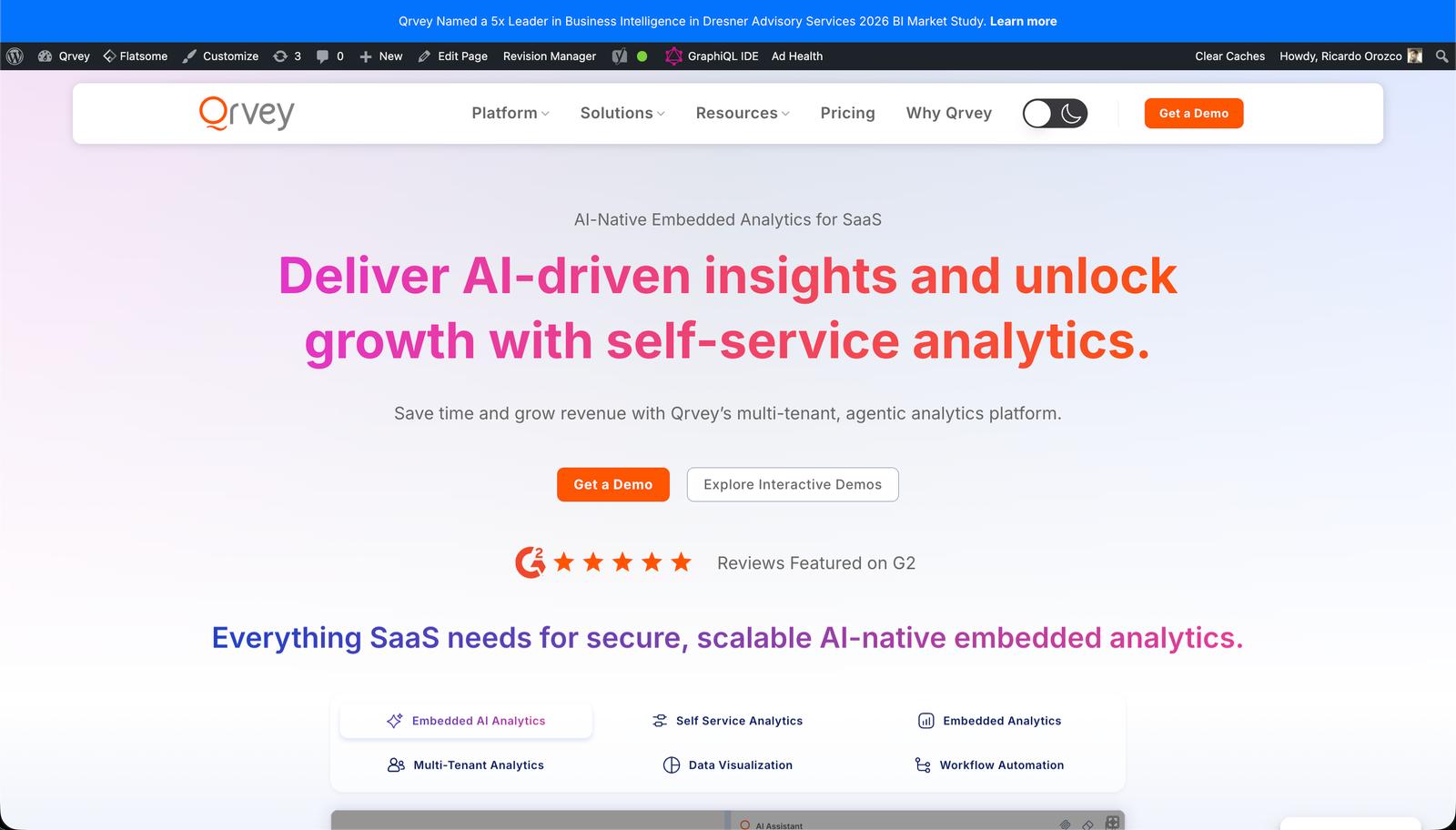 Old Qrvey website before rebrand